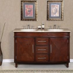 Silkroad Exclusive Silkroad Exclusive Travertine Top 55 inch Double Sink Vanity Cabinet White Size Double Vanities