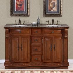 Silkroad Exclusive Granite Top 55 inch Double Sink Vanity Cabinet