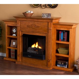 Upton Home Dublin Glazed Pine Gel Fuel Fireplace With Bookshelves