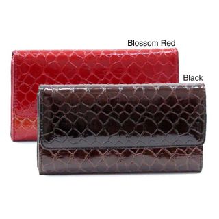 Faux Leather Embossed Snake Skin Checkbook Wallet With Five Interior Pockets