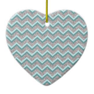 Silver Glitter and Teal ZigZag Christmas Tree Ornament