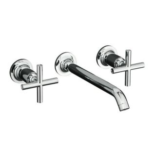 Kohler K t14415 3 cp Polished Chrome Purist Two handle Wall mount Lavatory Faucet Trim With 8 1/4 Spout And Cross Handles, Less
