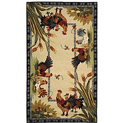 Hand hooked Roosters Ivory Wool Rug (29 X 49)