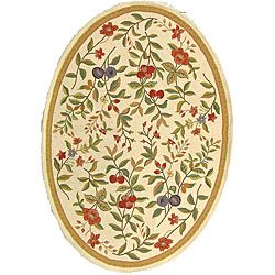 Hand hooked Garden Ivory Wool Rug (76 X 96 Oval)