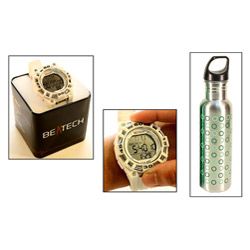 Beatech White Heart Rate Monitor Watch With 24 oz Water Bottle
