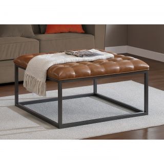 Healy Saddle Brown Leather Tufted Ottoman