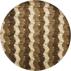 Modern Hand knotted Mandara Brown New Zealand Wool Rug (79 Round)