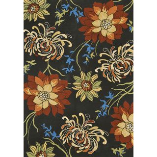Hand hooked Coventry Black Floral Indoor/ Outdoor Rug (36 X 56)