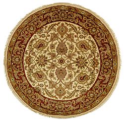 Hand knotted Ivory/ Red Everlasting Wool Rug (8 Round)