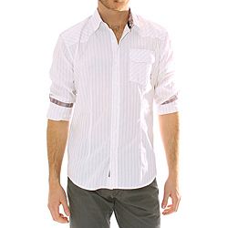 191 Unlimited Mens White Striped Woven Shirt
