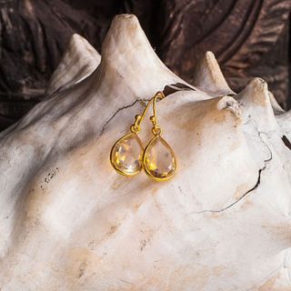 lemon quartz teardrop gold earrings by rochelle shepherd jewels