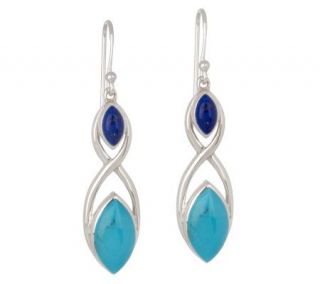 Sterling Marquise Shape Turquoise & Lapis Earrings —