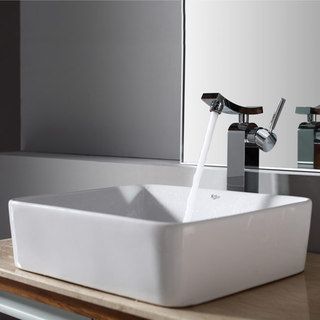 Kraus Bathroom Combo Set White Rectangular Ceramic Sink/unicus Faucet