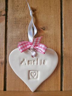 personalised ceramic hanging heart decoration by dimbleby ceramics