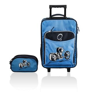 Obersee Kids Blue Motorcycle 2 piece Carry On Upright And Toiletry Bag Set