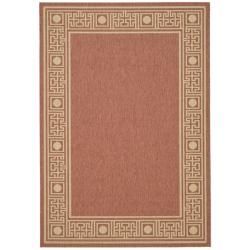 Rust/sand Geometric border patterned Indoor/outdoor Rug (67 X 96)