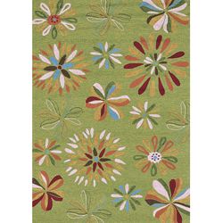 Hand hooked Coventry Green Floral Indoor/ Outdoor Rug (36 X 56)