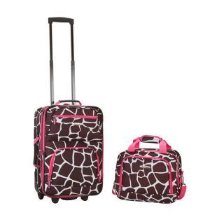 Rockland Deluxe Pink Giraffe 2 piece Lightweight Expandable Carry on Luggage Set