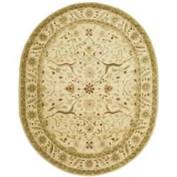 Handmade Mahal Ivory Wool Rug (46 X 66 Oval)