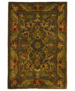 Handmade Antiquities Kerman Charcoal Green Wool Rug (2 X 3)