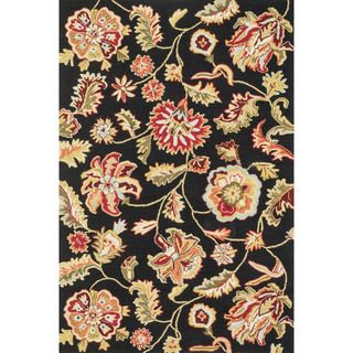Hand hooked Peony Black Floral Rug (5 X 76)
