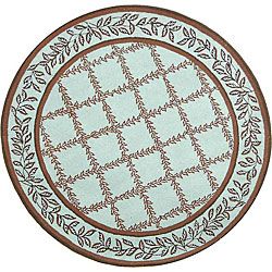 Hand hooked Trellis Turquoise Blue/ Brown Wool Rug (56 Round)