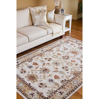 Hand tufted Traditional Coliseum Vanilla Floral Border Wool Rug (9 X 12)