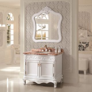 Legion Furniture Natural Marble Top 39.4 inch Single Sink Bathroom Vanity With Matching Mirror White Size Single Vanities