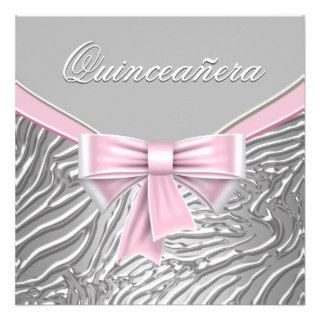 Silver Pink Zebra Pink Quinceanera Custom Announcements