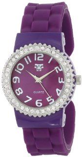 Fancy Face Women's FF279 PU Purple Stone Bezel Silicone Bangle Watch Watches