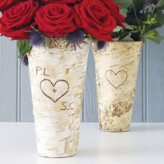 personalised rustic birch wood vase by the letteroom