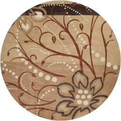 Hand tufted Tan Belgian Floral Wool Rug (8 Round)