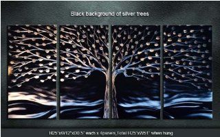 Original Metal Wall Art Modern Painting Sculpture Indoor Outdoor Decor Black Background of Silver Trees   Art Painting Kits