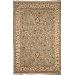 Hand knotted Green/ Ivory Wool Rug (10 X 14)