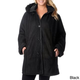 Excelled Womens Plus Size Black Faux Shearling Coat