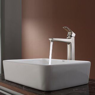 Kraus Bathroom Combo Set White Rectangular Ceramic Sink/virtus Faucet