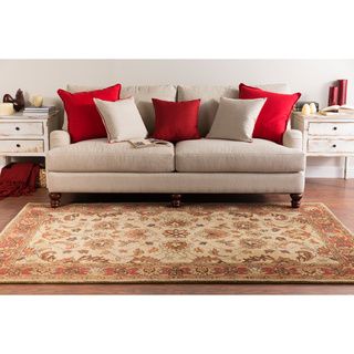 Hand tufted Vault Beige/red Traditional Border Wool Rug (76 X 96)