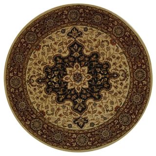 Handmade Heritage Tabriz Ivory/ Red Wool Rug (8 Round)