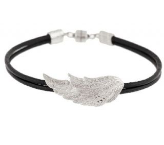 AffinityDiamond 1/8 cttw Angel Wing Leather Bracelet Sterling —
