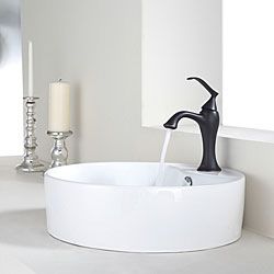 Kraus Bathroom Combo Set White Round Ceramic Sink/ventus Bas inch Faucet