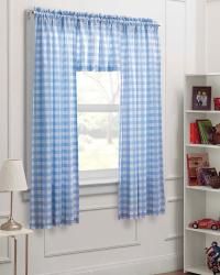 Blue/ White Check 63 inch Curtain Panel 3 piece Set