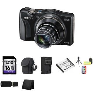 Fujifilm F800EXR 16MP Digital Camera with 20x Optical Image Stabilized Zoom (Black) + 16GB SDHC Class 10 Memory Card + External Rapid Charger + Carrying Case + Extra KLIC 7004 Battery + Table Top Tripod, Lens Cleaning Kit, LCD Protector + USB SDHC Reader +