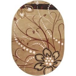 Hand tufted Beige Capuchin Floral Wool Rug (6 X 9 Oval)