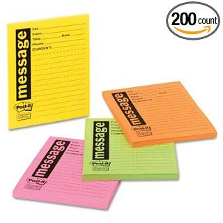 Post it Super Sticky Super Sticky Message Pads, 3 7/8 x 4 7/8, Lined, Neon, 4 50 Sheet Pads/Pack