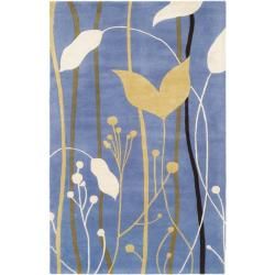 Handmade Gardens Blue Cotton canvas New Zealand Wool Rug (76 X 96)