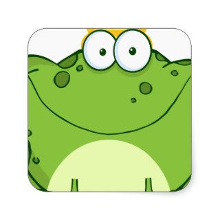 Green Frog Prince Cartoon Character Square Sticker