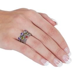 Silvertone Red, Green, and Purple Cubic Zirconia Tri band Ring Tressa Cubic Zirconia Rings