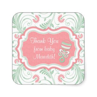 Pink Mint Green Floral Sip N See Baby Shower Favor Stickers