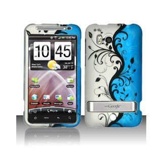 Blue Silver Floral Hard Cover Case for HTC Thunderbolt 6400 Cell Phones & Accessories