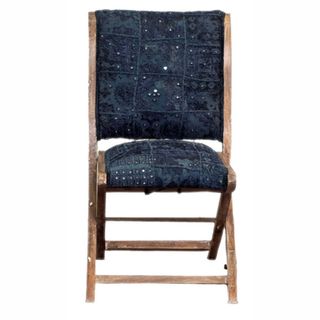 Handmade Bombay Navy Blue Sari Silk Folding Chair